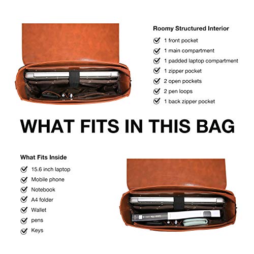 ECOSUSI Women's Briefcase Vegan Leather 15.6 inch Laptop Bag for Work Computer Shoulder Satchel Bag with Detachable Bow, Brown - Image 4