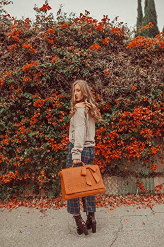 ECOSUSI Women's Briefcase Vegan Leather 15.6 inch Laptop Bag for Work Computer Shoulder Satchel Bag with Detachable Bow, Brown - Image 3
