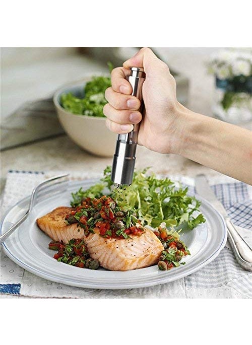Kmart KHODIYAR Kitchen Mini Pepper Grinder Crusher Mill Stainless Steel Hand Thumb Press Set Machine with Stylish Design for Grinding Salt and Black Pepper  - Image 5