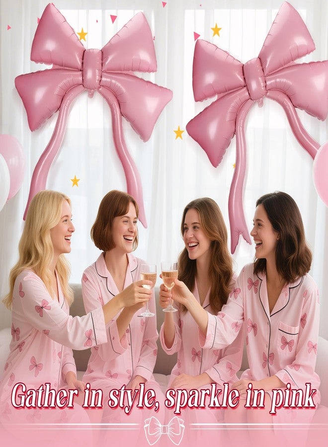 Alphatool 2Pcs 42 Inch Large Pink Bow Balloons - Giant Balloons for Girl Women Birthday Wedding Engagement Bachelorette Baby Shower Coquette Party Decorations - Image 2