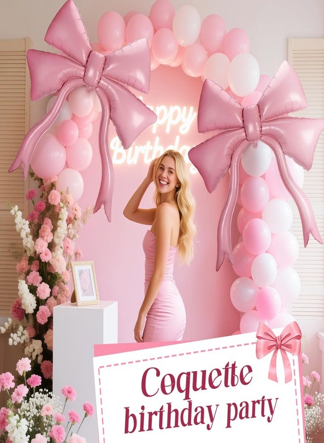 Alphatool 2Pcs 42 Inch Large Pink Bow Balloons - Giant Balloons for Girl Women Birthday Wedding Engagement Bachelorette Baby Shower Coquette Party Decorations - Image 3