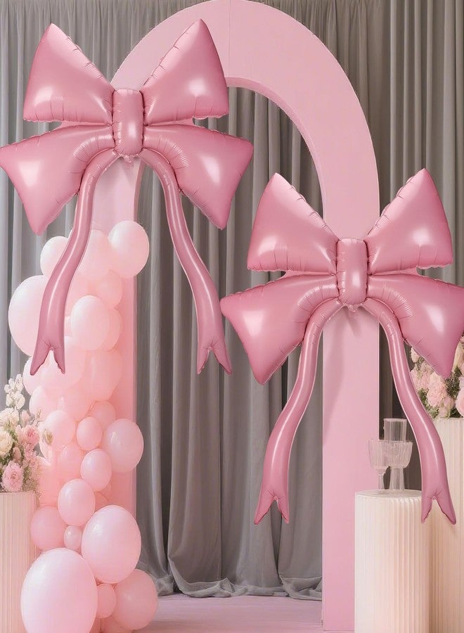 Alphatool 2Pcs 42 Inch Large Pink Bow Balloons - Giant Balloons for Girl Women Birthday Wedding Engagement Bachelorette Baby Shower Coquette Party Decorations - Image 1