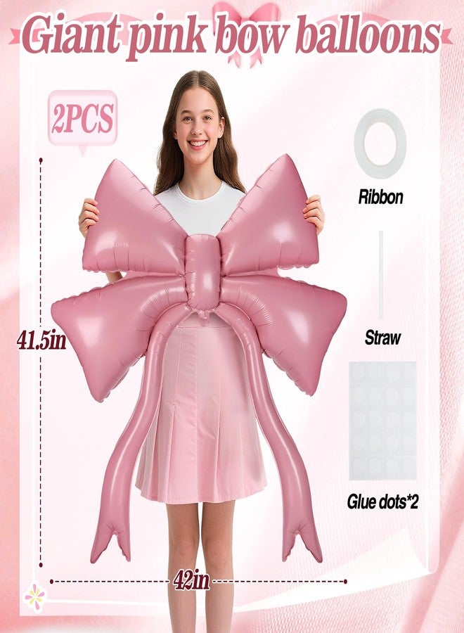 Alphatool 2Pcs 42 Inch Large Pink Bow Balloons - Giant Balloons for Girl Women Birthday Wedding Engagement Bachelorette Baby Shower Coquette Party Decorations - Image 5