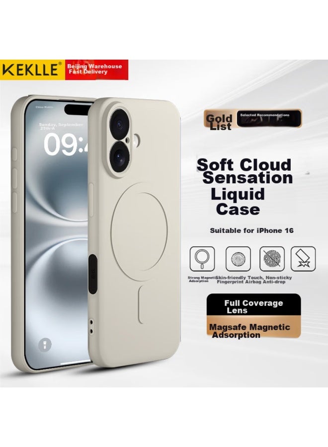 Keklle Iphone 16 Case, Apple 16 Protective Cover, Skin-friendly Liquid Silicone Magnetic Full Camera Protection Soft Case, Ivory White - Image 1