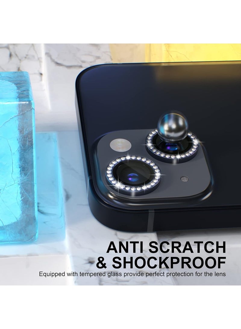 Alyashmac iPhone 15 /iPhone 15 Plus Camera Lens Protector Bling, 9H Tempered Glass Shockproof Camera Cover Screen Protection Metal Ring Decoration Mobile Phone Accessories 2 Capsules - Image 2