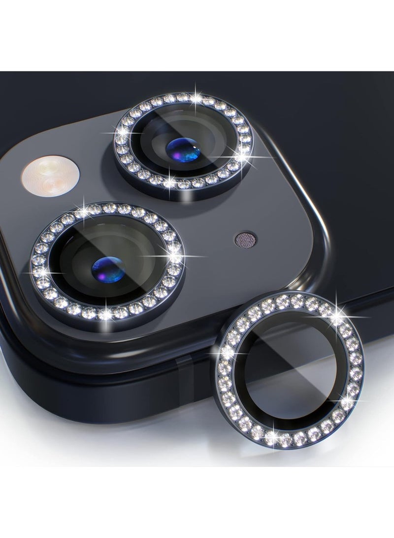 Alyashmac iPhone 15 /iPhone 15 Plus Camera Lens Protector Bling, 9H Tempered Glass Shockproof Camera Cover Screen Protection Metal Ring Decoration Mobile Phone Accessories 2 Capsules - Image 1