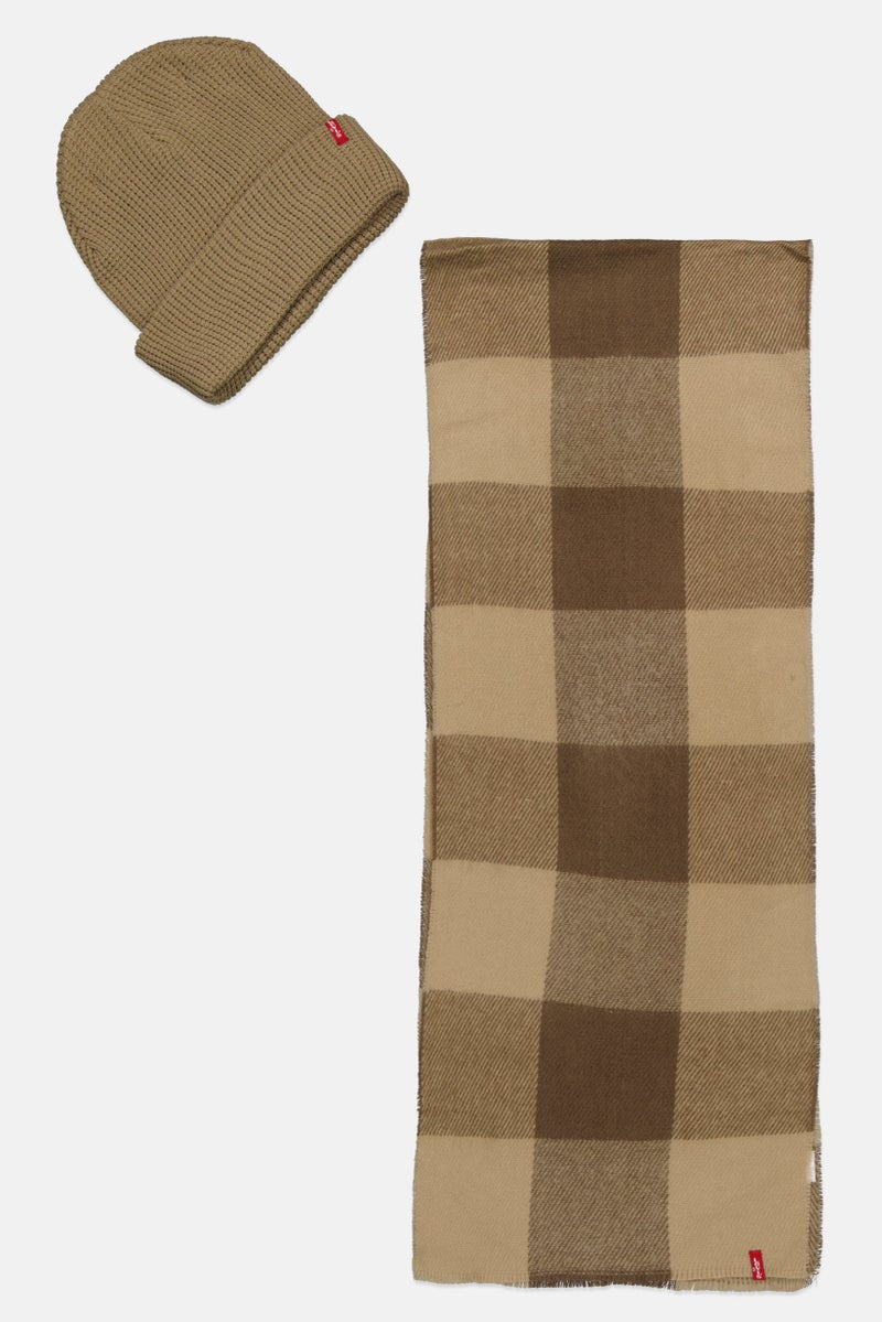 Levi's Men 2 Pieces Plaid And Scarf Set, Khaki  - Image 1