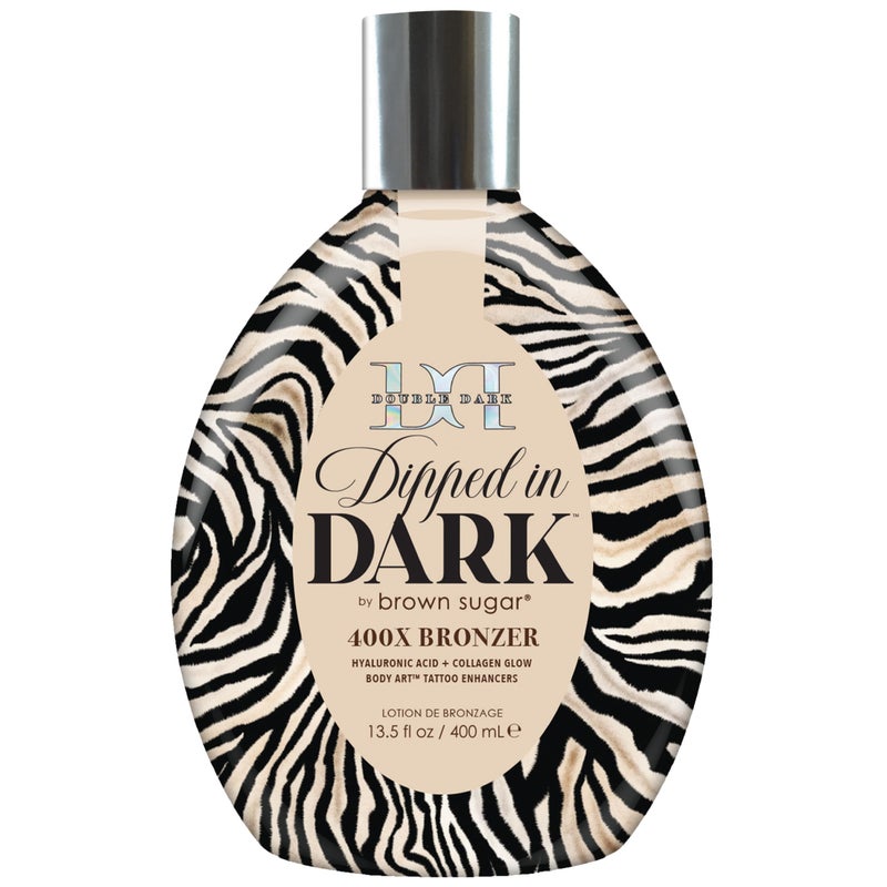 Brown Sugar Dipped in Dark Tanning Lotion, Double Dark 400X Bronzer with Hyaluronic Acid, Collagen & Tattoo Enhancers, 13.5 Fl Oz - Image 1