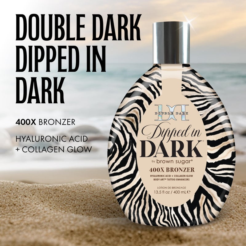 Brown Sugar Dipped in Dark Tanning Lotion, Double Dark 400X Bronzer with Hyaluronic Acid, Collagen & Tattoo Enhancers, 13.5 Fl Oz - Image 2