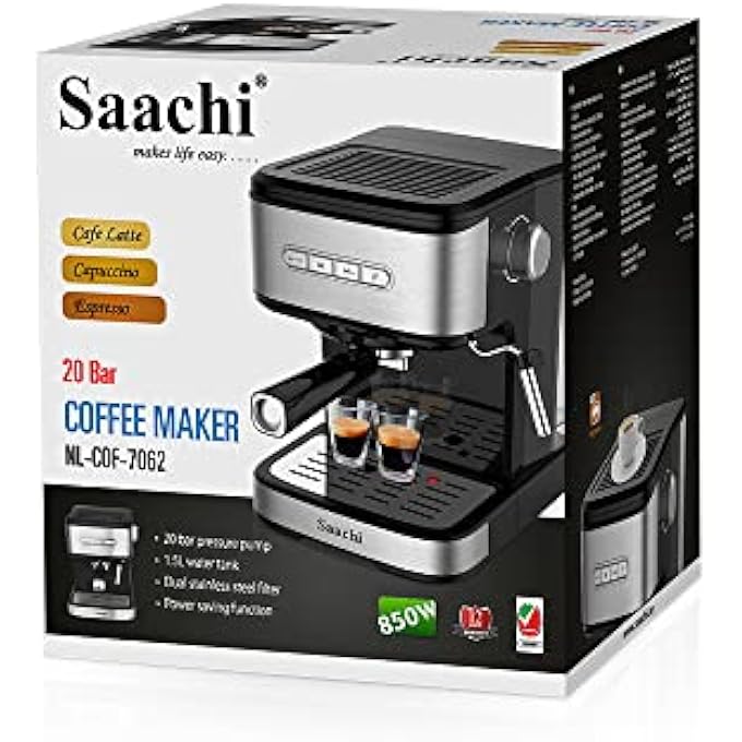 Saachi Espresso Machine NlCof7062Bk With 20 Bar Automatic Steam Pressure Pump - Image 5