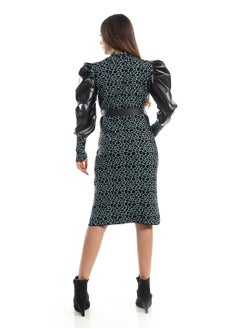 Caesar WomenCasual Wool Short dressWith Leather Sleeves And Belt  - Image 3
