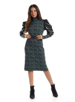 Caesar WomenCasual Wool Short dressWith Leather Sleeves And Belt  - Image 1