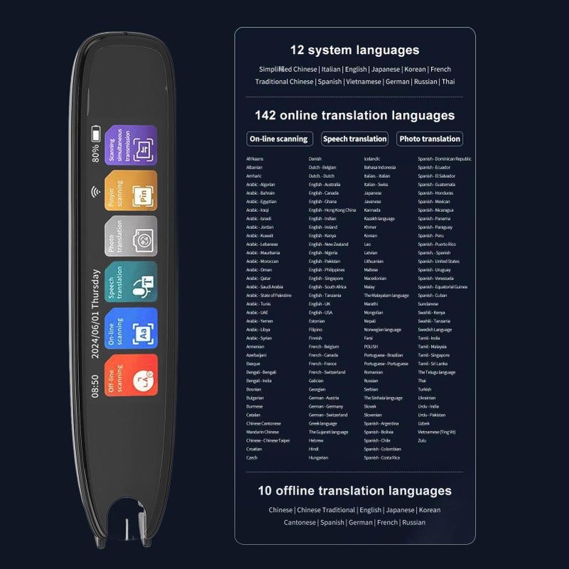 Scan Reader Pen Translator Touch Screen 142 Languages Digital Voice WiFi Device - Image 3