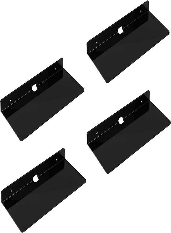 IEEK 4 PCS Small Acrylic Floating Wall Shelves,9 Inch Adhesive Display Shelf for Nintendo Switch/Smart Speaker/Security Cameras/Action Figures,No Damage Expand Wall Space,Black - Image 1