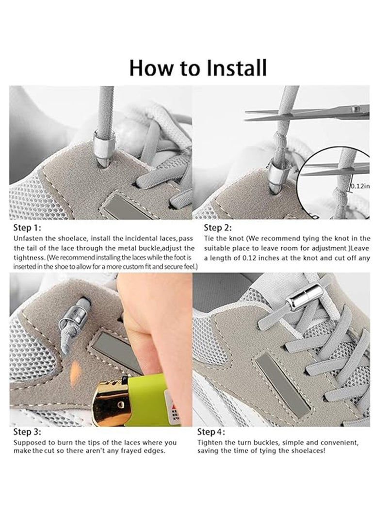 2 Pairs Elastic No Tie Shoe Laces For Adults Kids Elderly Elastic Shoe Laces Grey - Image 5