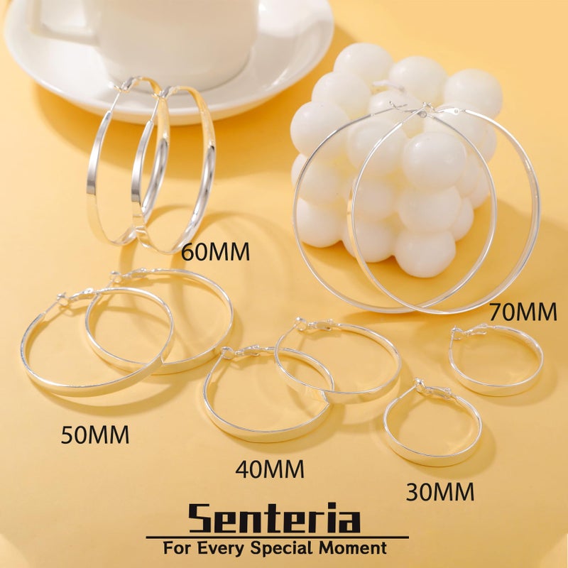 Senteria أقراط هووب فضة ستيرلنج 925 للنساء، خفيفة الوزن، كبيرة الحجم، سميكة، مضادة للحساسية، بحجم 40 مم - Image 5