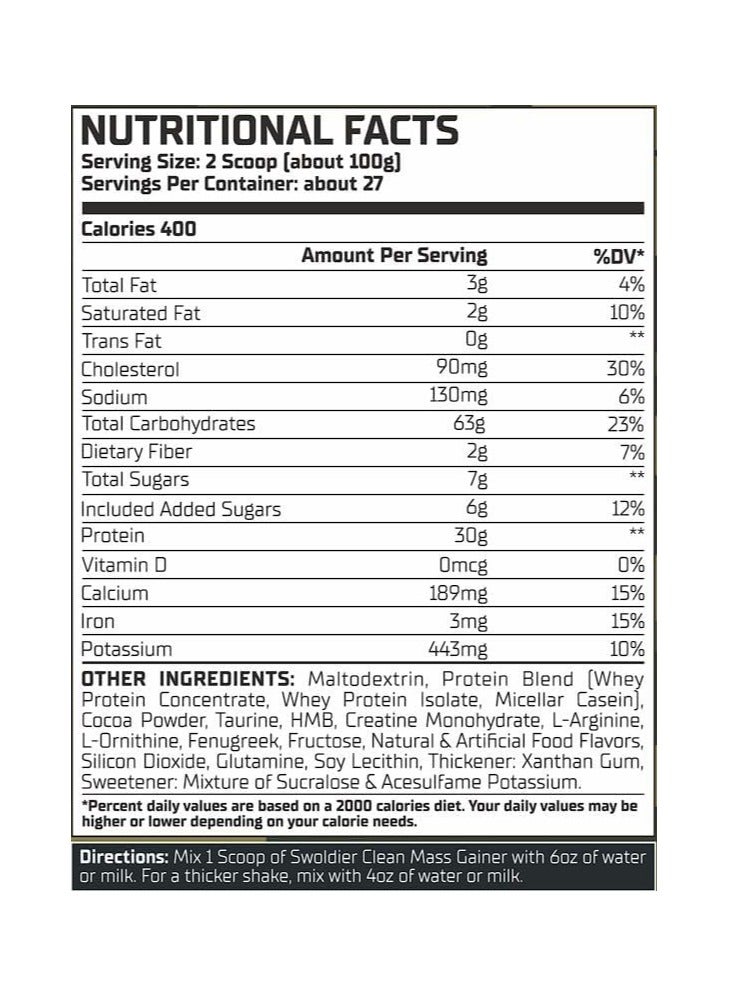 Swoldier Clean Mass Gainer 6 Lbs – Lean Muscle Building Formula (Milk Chocolate)