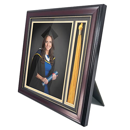 GraduationMall Graduation Photo Shadow Box Frame with Tassel Holder for 8x10 Pictures,Real Glass,Black Over Gold Double Mat,Wall & Tabletop Design - Image 4