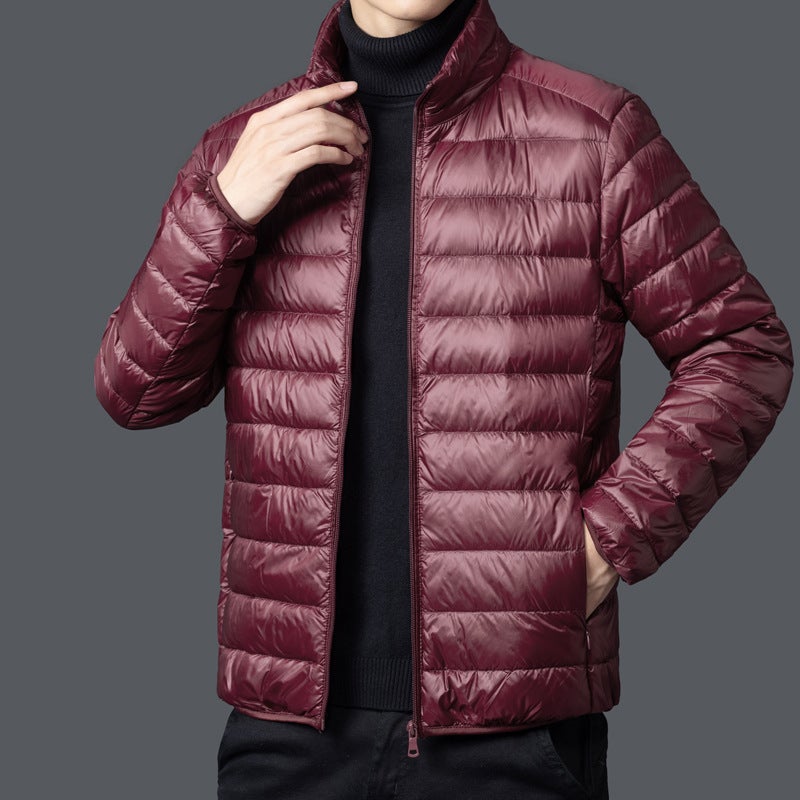 Winter Lightweight fleece-lined Cotton-padded Jacket Mens Short plus size Casual Collar Warm Top Mens Cotton-padded Jacket for Dad Navy blue - Image 2