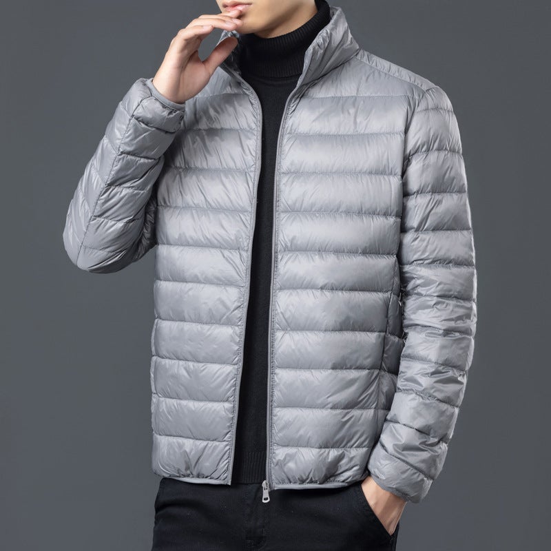 Winter Lightweight fleece-lined Cotton-padded Jacket Mens Short plus size Casual Collar Warm Top Mens Cotton-padded Jacket for Dad Navy blue - Image 4