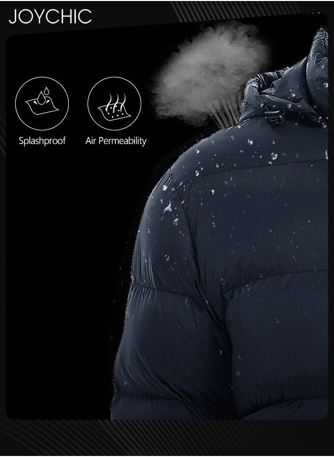 Joychic - Men's Down Jackets & Coats Lightweight Light Full Zip Up Puffy Puff Bubble Insulated Winter Warm Hooded Coat Outdoor Travel Slim Fit Puffer Jacket with Hood Navy Blue - Image 1