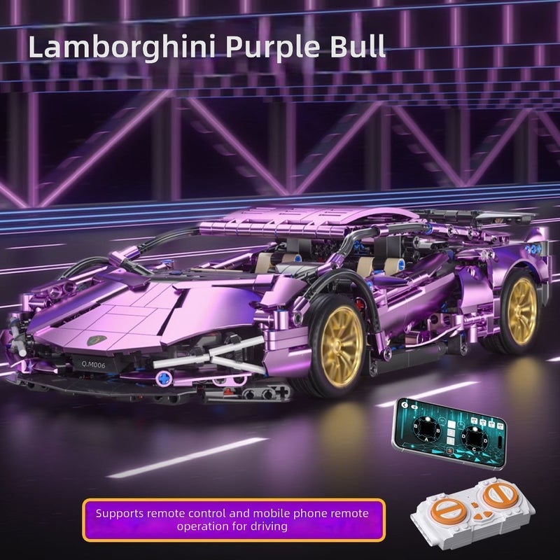 Lamborghini Electroplated Purple Sports Car 1:14 Remote Control Assembly Building Block Toy - Birthday Gift for Boys - Image 4