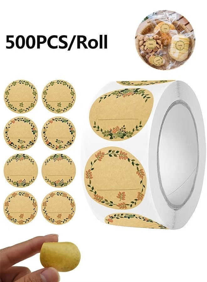 500 Pcs Round Natural Brown Kraft Stickers, 500 PCS Gift Labels, 4 Unique Styles Canning Labels Stickers for Food Containers Lids Spice Bottle etc - Image 1