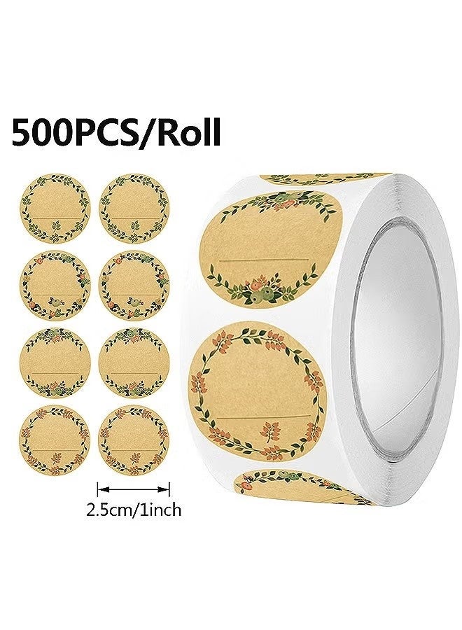 500 Pcs Round Natural Brown Kraft Stickers, 500 PCS Gift Labels, 4 Unique Styles Canning Labels Stickers for Food Containers Lids Spice Bottle etc - Image 2