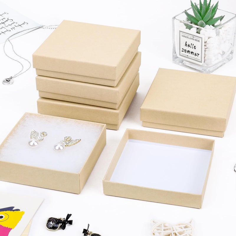 batifine Jewelry Gift Boxes, Cardboard Jewelry Boxes, 40 Pack 3.5x3.5x1 Inch, Bulk Cotton Filled Small Jewelry Boxes with Lids for Necklace Ring Bracelet Earring Display Box (Brown) - Image 5