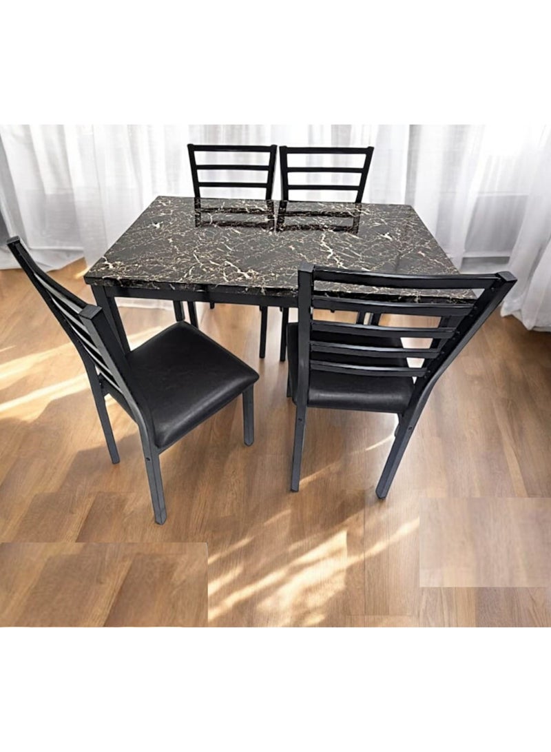 KARNAK Modern design Chipboard and metal 1+4 3506 BLACK Dinning table with steel legs and Pvc Leather 4 chairs set and 1 table with chipboard top - Image 1