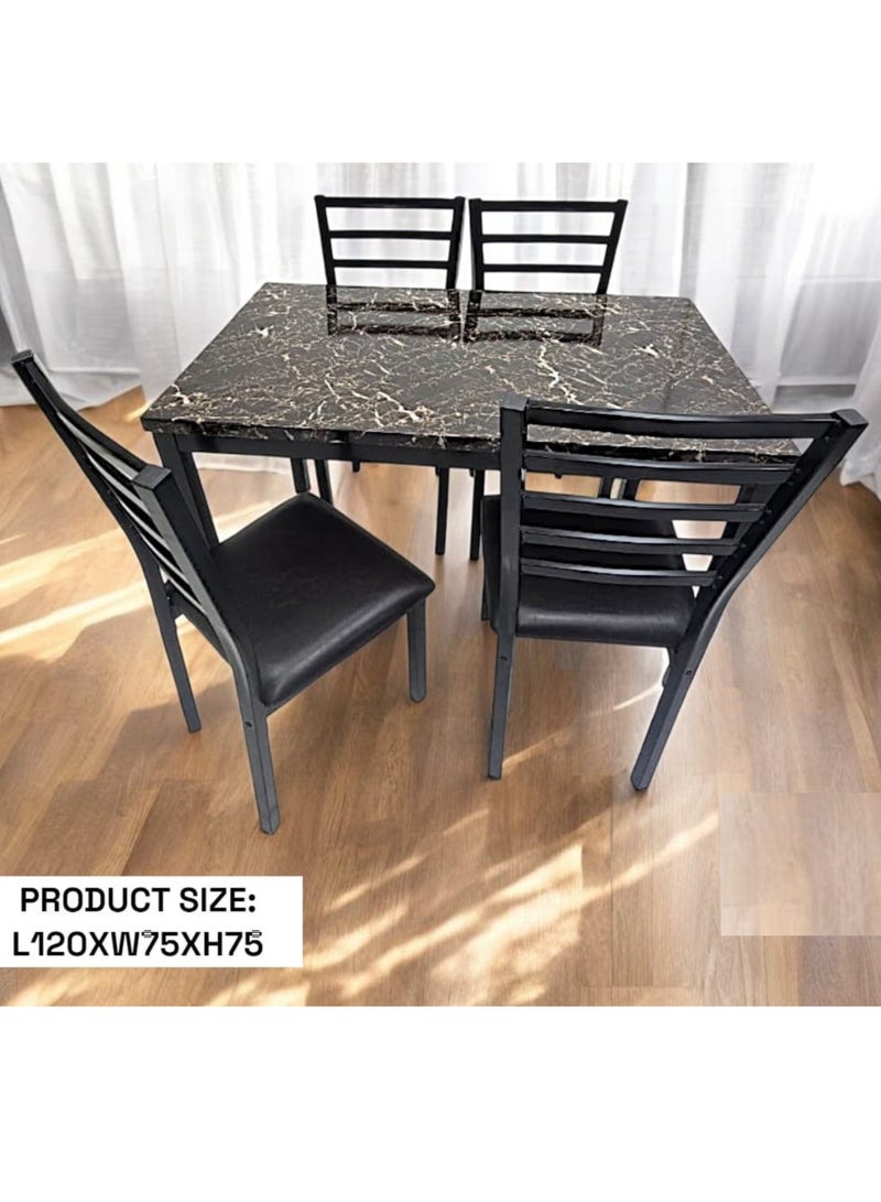 KARNAK Modern design Chipboard and metal 1+4 3506 BLACK Dinning table with steel legs and Pvc Leather 4 chairs set and 1 table with chipboard top - Image 3