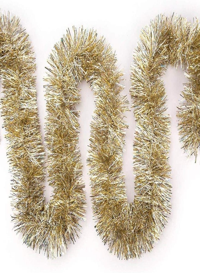 iPEGTOP 26.2ft Christmas Tinsel Garland, Classic Thick Colorful Reflections Shiny Sparkly Soft Party Hanging Tinsel Ornaments Ceiling Christmas Tree Decorations, 4 inch Wide - Gold - Image 3