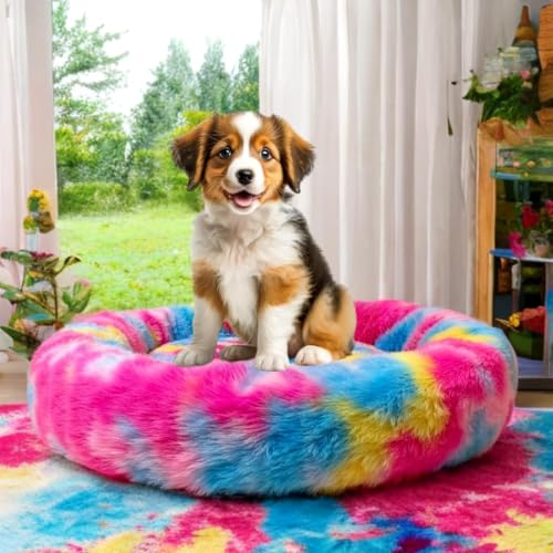 D&C PAWS Pets Calming Bed for Indoor Cats – Fluffy Round Faux Fur Pet Bed, Anti-Slip Base, Washable Cat and Small Dog Bed for Anxiety Relief (Small, 19-Inch Length) - Image 1