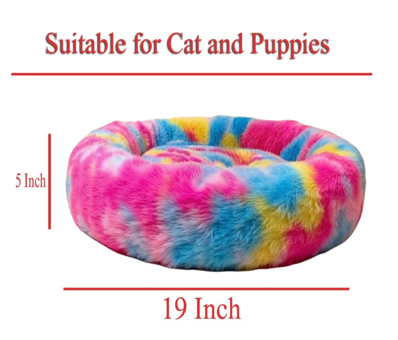 D&C PAWS Pets Calming Bed for Indoor Cats – Fluffy Round Faux Fur Pet Bed, Anti-Slip Base, Washable Cat and Small Dog Bed for Anxiety Relief (Small, 19-Inch Length) - Image 3