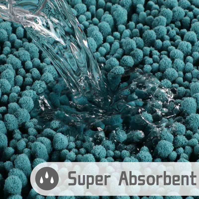 Yimobra Yimobra Bath Rug Mat  32 x 20  Soft Shaggy Chenille Bathroom Rugs  Large Size  Super Absorbent & Thick  Non-Slip  Machine Washable Bathroom mat  Bath Mats for Bathroom  Tub & Shower  Teal Blue - Image 3