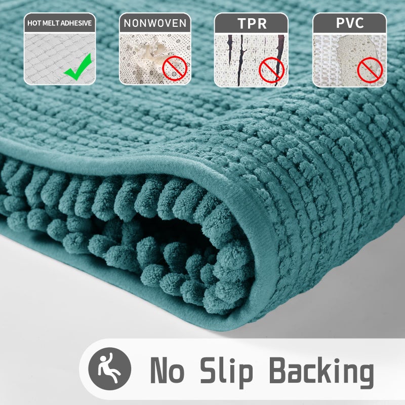 Yimobra Yimobra Bath Rug Mat  32 x 20  Soft Shaggy Chenille Bathroom Rugs  Large Size  Super Absorbent & Thick  Non-Slip  Machine Washable Bathroom mat  Bath Mats for Bathroom  Tub & Shower  Teal Blue - Image 4