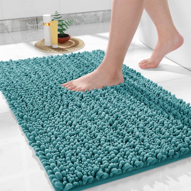 Yimobra Yimobra Bath Rug Mat  32 x 20  Soft Shaggy Chenille Bathroom Rugs  Large Size  Super Absorbent & Thick  Non-Slip  Machine Washable Bathroom mat  Bath Mats for Bathroom  Tub & Shower  Teal Blue - Image 1
