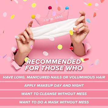 I DEW CARE Face Wash Headband Pink Tiara Adorable Design Perfect for Washing Cleansing Makeup and Spa Bath Skincare Quick Dry Soft Fuzzy Non Slip Reusable Mothers Day - Image 3