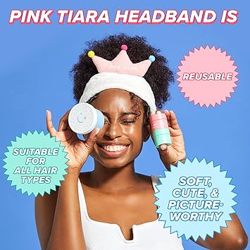 I DEW CARE Face Wash Headband Pink Tiara Adorable Design Perfect for Washing Cleansing Makeup and Spa Bath Skincare Quick Dry Soft Fuzzy Non Slip Reusable Mothers Day - Image 5