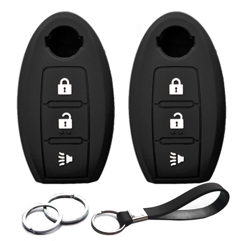 INFIPAR 2pcs Compatible with Nissan Z 370Z Armada Frontier Murano Pathfinder Rogue Titan Rogue Juke Leaf Kicks Quest Sentra Tiida Versa Note Xterra XTrail Infiniti Key Fob Cover Case Keychain Holder