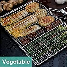 QUALIZA Stainless Steel BBQ Barbeque Fish Grill Net Basket with Wooden Handle - Image 5