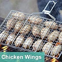 QUALIZA Stainless Steel BBQ Barbeque Fish Grill Net Basket with Wooden Handle - Image 4