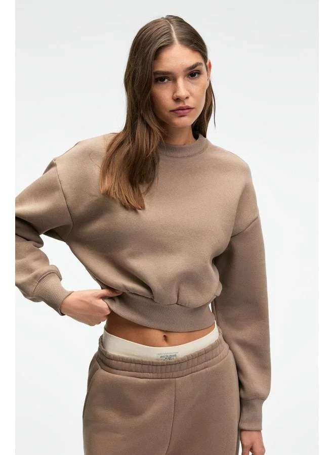 GRIMELANGE KARALIS Women's Cotton Crew Neck Crop Vizon Sweatshirt.