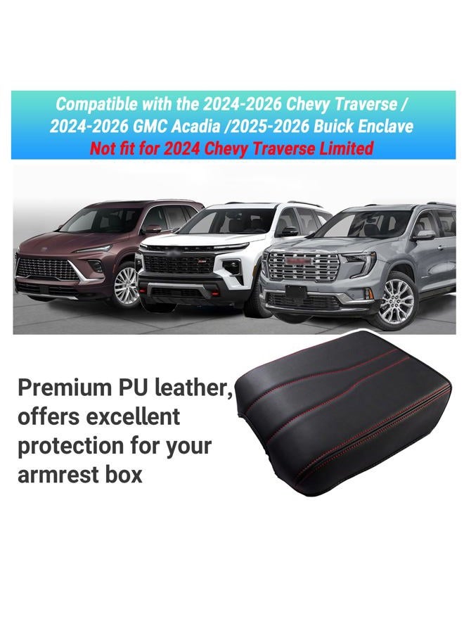 Sinminou Center Console Armrest Cover Compatible with 2024-2025 Chevy Traverse/2024-2025 GMC Acadia/2025 Buick Enclave Interior Accessories, Leather Middle Console Lid Pad Protector （Red Lines） - Image 2