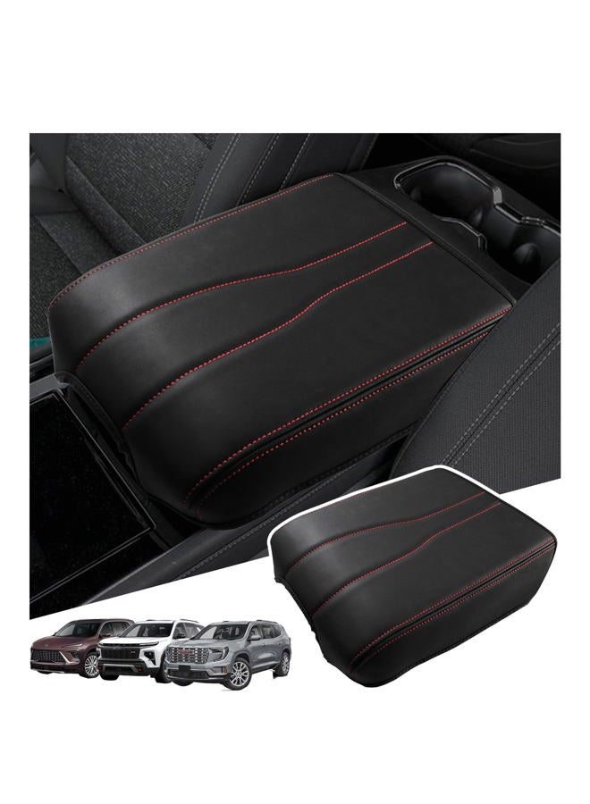 Sinminou Center Console Armrest Cover Compatible with 2024-2025 Chevy Traverse/2024-2025 GMC Acadia/2025 Buick Enclave Interior Accessories, Leather Middle Console Lid Pad Protector （Red Lines） - Image 1