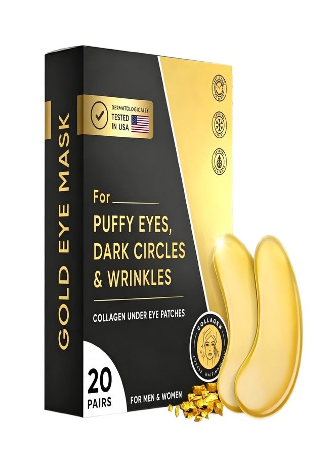 24K Gold Under Eye Patches for Puffy Eyes and Dark Circles, Hydrating Gold Eye Patches with Collagen, Centella Asiatica & Chamomile, Eye Masks for Dark Circles and Puffiness, 20 Pairs for Women & Men - Image 1