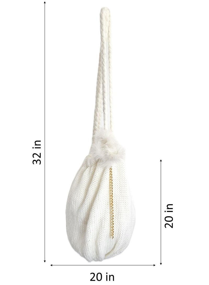 Hand made Soft Knitted Bottomless Tote Bag with Faux Fur Trim & Gold Chain Accent, Super Large Winter Shoulder Bag for Women, Cozy and Stylish, Lightweight and Spacious Tote, Perfect for Winter  - Image 5