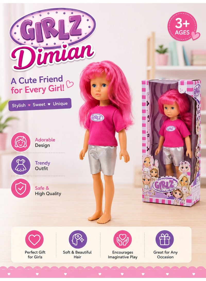 Dimian Girlz Fashion Doll 35cm – Pink Dress - Image 1