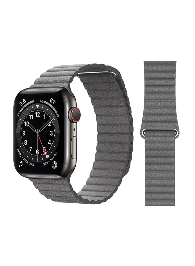 Perfii Leather Replacement Band For Apple Watch Series 6/SE/5/4/3/2/1 Grey