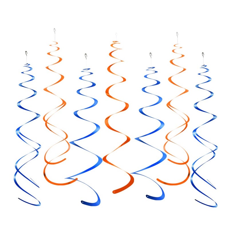MOWO Orange and Royal Blue Foil Swirl Hanging Decoration for Birthday Graduation New Year Halloween Party Supplies Pack of 20 - Image 1